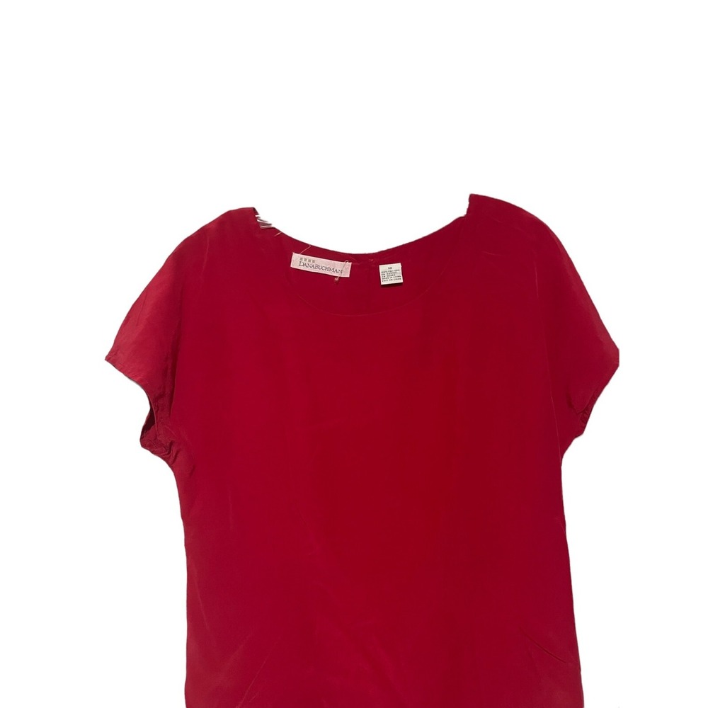 Dana Buchman Red 100% Silk Scoop Neck Short Sleeve Blouse Top Womens Size 10